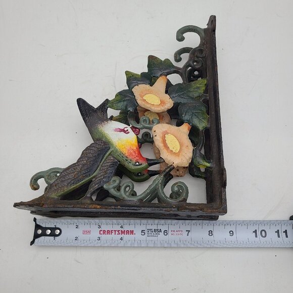 Vintage Cast Iron Painted Cast Iron Hummingbird Shelf Brackets Plant Hanger Bird - Picture 9 of 10